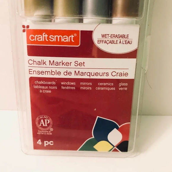 Craft Smart 4 Pc Metallic Chalk Marker Set Wet Erasable Crafts Scrapbook - Picture 3 of 8
